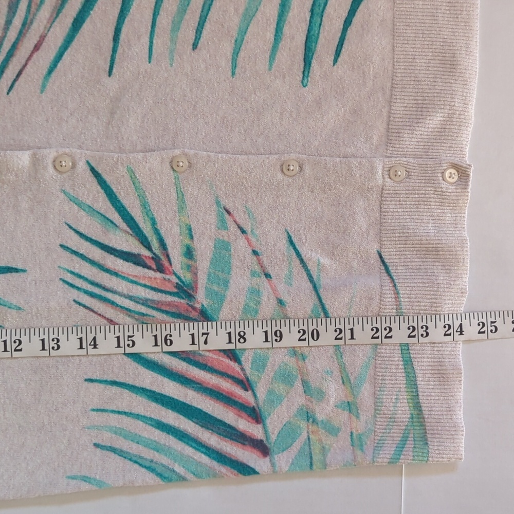 Merona Tropical Palm Leaf Print Heathered Button Up Cardigan Sweater MEDIUM Tan - Picture 14 of 15